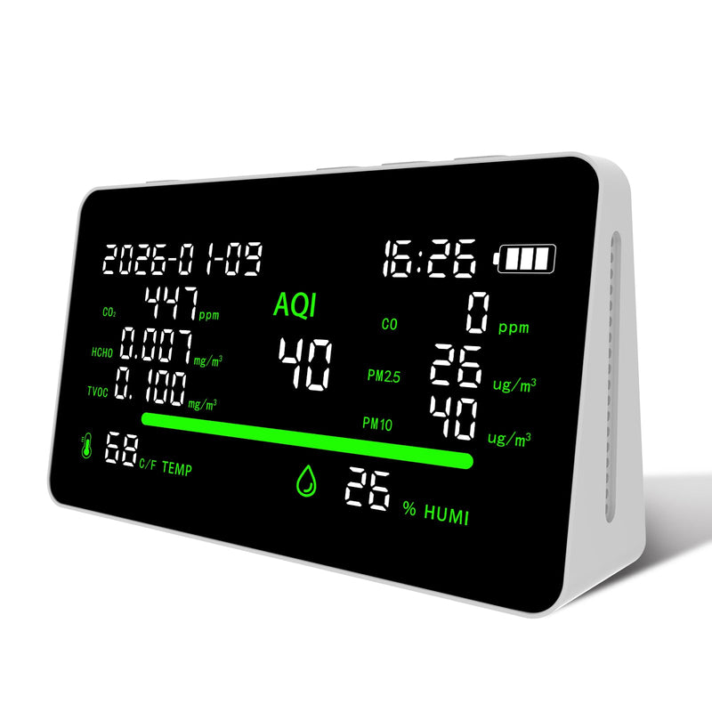 [Australia - AusPower] - 11-in-1 Air Quality Monitor, Indoor CO2VOC/AQI/PM2.5/Thermometer/Humidity Monitor, Portable Smart Air Quality Meters, Air Quality Tester for Home Office Outdoor, Battery Powered 