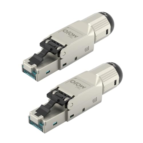 Tecmojo 2 x CAT6A STP Shielded RJ45 Plug Toolless Field Plug 10 Gigabit for 23-26 AWG Cable Silver
