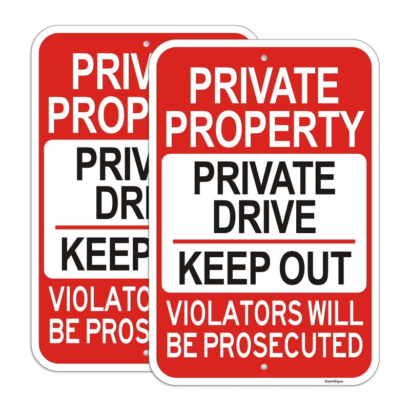 2 Pack Large Private Property Sign, 18"x12" Private Drive Sign, Engineer Grade Rust Free Reflective Aluminum Private Drive Private Property Signs, Fade & Weather Resistant, UV Protected, Easy to Mount