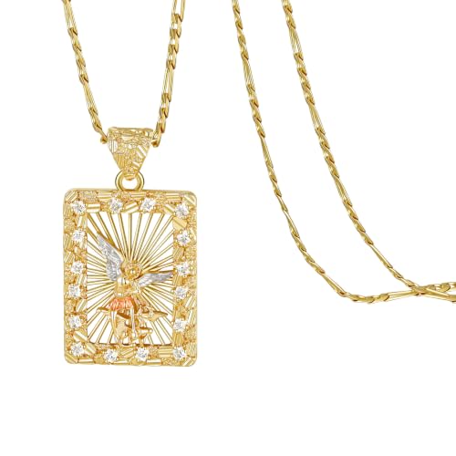 Women's Gold Virgin Mary Necklace - 14k Gold Plated Virgen de Guadalupe Pendant Necklaces,Non Tarnish Golden Miraculous Medal Catholic Jewelry,Religious Faith Confirmation Amulet Protection Gift Saint Michael