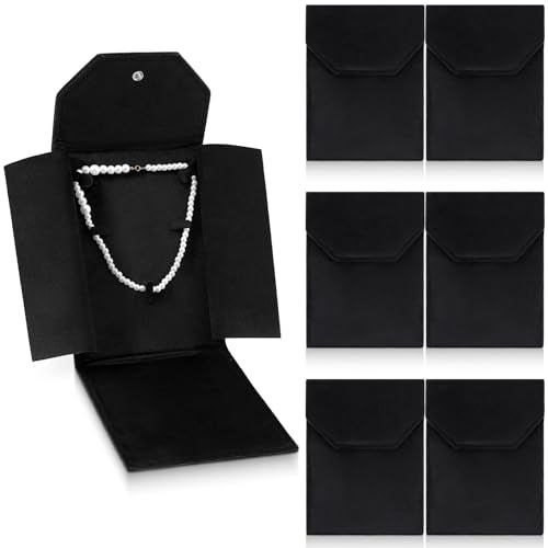 6 PCS Black Velvet Jewelry Travel Folder, Necklace Organizer Foldable Velvet Jewelry Pouches Foldable with Metal Buckle Gift Box for Necklace, Bracelets, Travel, Business Trips and Gift Wrapping