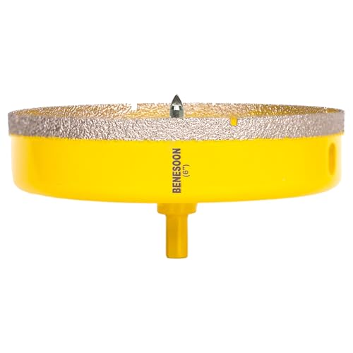 BENESOON 6-inch diamond hole saw with pilot drill bit and triangle shank for tile, glass, ceramic, granite, and marble