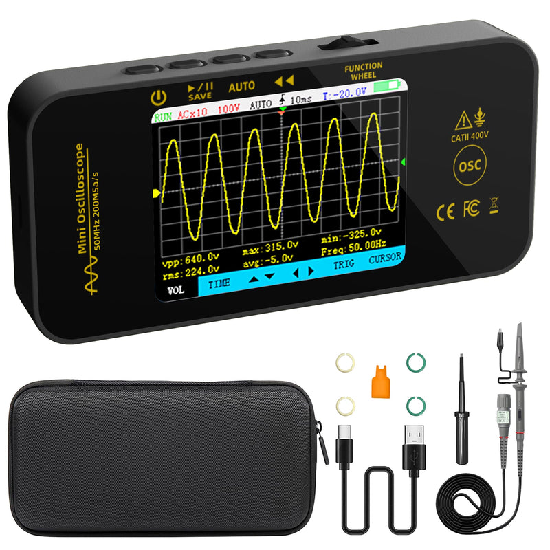 BSIDE OT5 Handheld Digital Oscilloscope Small Mini 50 MHz Bandwidth 200 MSa/s Sampling Portable Oscilloscope Rechargeable Ultra Slim with 3.2 Inch Full View Colour LCD for Car Audio Electronics