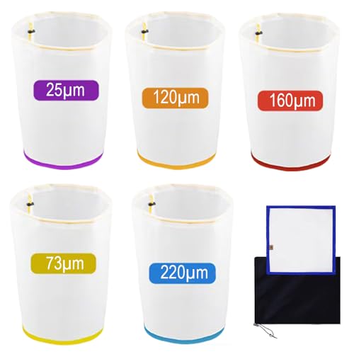 5 Pieces 5 Gallon Mesh Bubble Bags, All Mesh Bubble Hash Bag Set for Sustainable Filtration of Herbal Extracts, Press Strainer and Storage Bag Kit for Herbal Extraction and Production