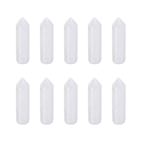 MECCANIXITY Crystals Wands Clear Quartz Hexagonal Faceted Single Points Towers Pocket Polished Stone Bulk for Energy Chakra Meditation Crystal Healing, 33 x 8mm (White),10Pcs White (White)