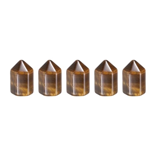 MECCANIXITY Crystals Wands Tiger's Eye Hexagonal Faceted Single Points Towers Pocket Polished Stone Bulk for Energy Chakra Meditation Crystal Healing, 15 x 25mm (Yellow),5Pcs Tigers Eye (Yellow)