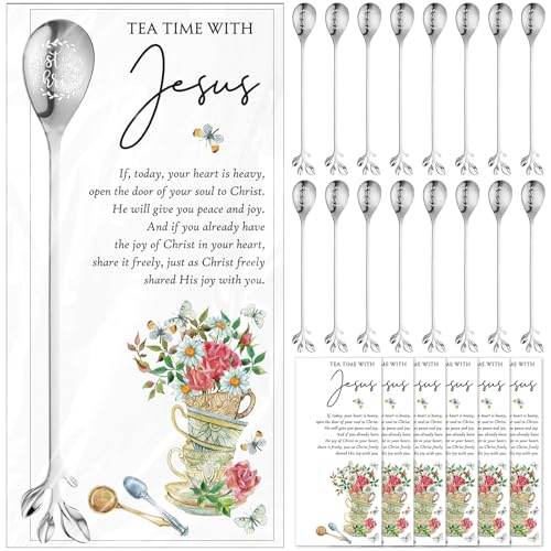 30 Sets Tea Party Favors Sisters in Christ Teaspoons with Prayer Cards 6.5" Coffee Spoons Souvenirs for Tea Party Church Christmas Family Reunion Gifts Silver 30