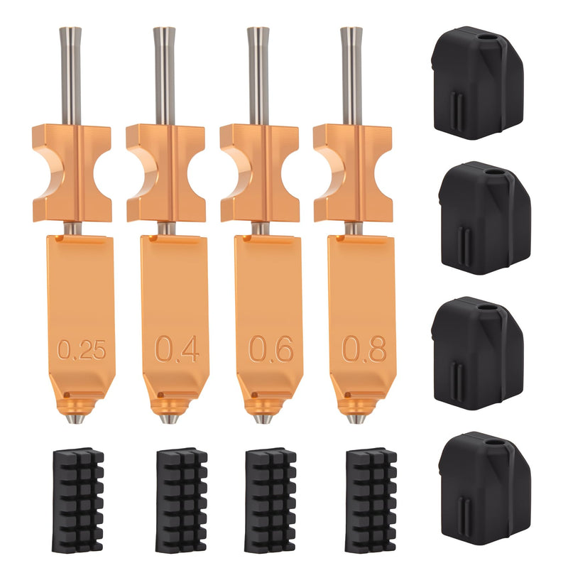 for AD5X Upgraded 0.25mm/0.4mm/0.6mm/0.8mm Hotend Nozzles 3D Printer Assembled Extruder Kits- All Metal Hot End/Printhead Replacement with Detachable Nozzle with 4PCS Silicone Sock+ 4PCS Nozzle Brush 0.25MM+0.4MM+0.6MM+0.8MM