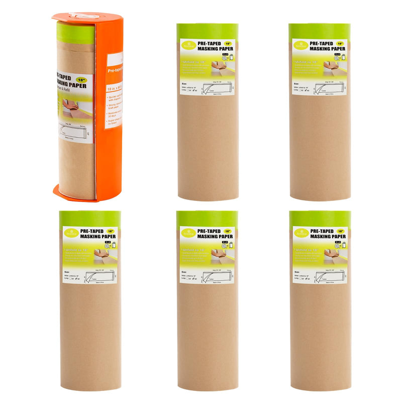 Tangibay Pre-Taped Masking Paper with Dispenser - 18" x 66' Painters Paper and Tape for Painting House, Auto Body, Cars (1 Dispenser 6 Refills) 1 Dsp. 6 Refills: 18"x66'