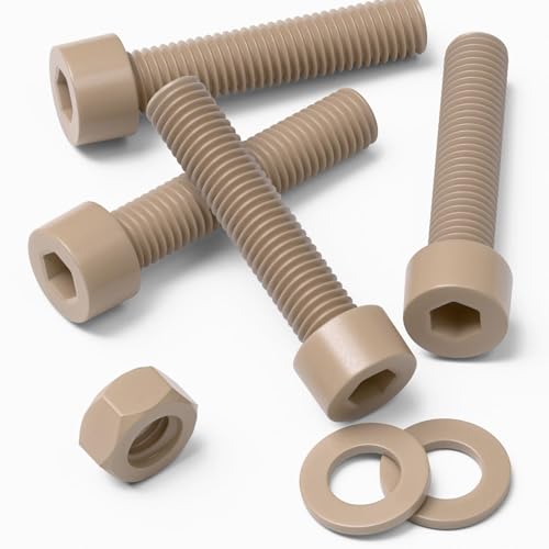 Caterpillar Red 5X natural PEEK socket head screws and bolts, M8 x 40mm, with nuts and washers