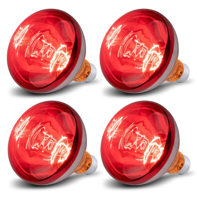 4 Pack 250 Watt Heat Lamp Bulbs for Chicks, R40 Brooder Heat Lamp for Chickens, Infrared Reflector Heat Bulbs for Brooder Heater, Incandescent Spotlight for Pet, Bathroom, Food 4 Pack