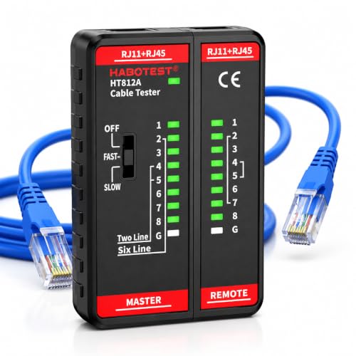VOBOR RJ45 Network Tester LAN Tester, RJ45 RJ11 Network Cable Tester for CAT7/CAT6/CAT5E/CAT5, Ethernet Network Cable Tester with Continuity Test for Internet LAN and Telephone Lines