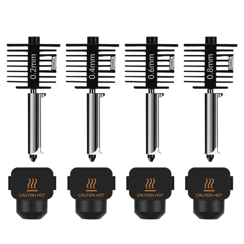 4-Pack Bamboo A1 mini/A1 Hotend Kit, 0.2/0.4/0.6/0.8mm Hardened Steel Nozzle for Bambu Lab A1/A1mini, 3D Printer Print Head Replacement Nozzle for Bambu A1 Parts Precision & High-Speed Printing Hotend Kit（0.2/0.4/0.6/0.8mm）