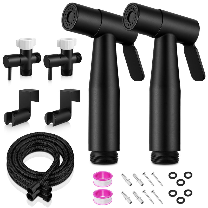 Handheld Toilet Bidet Sprayer 2 Pack, Water Pressure Adjustable Sprayer with Hose and 7/8 "T-Valve, Jet Spray and Soft Spray, for Toilet, Bidet, Shower etc., Stainless Steel, Black Black-2 Pack