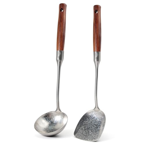 Newness stainless steel soup ladle and solid turner, pure titanium soup spoon and turner for cooking and serving.
