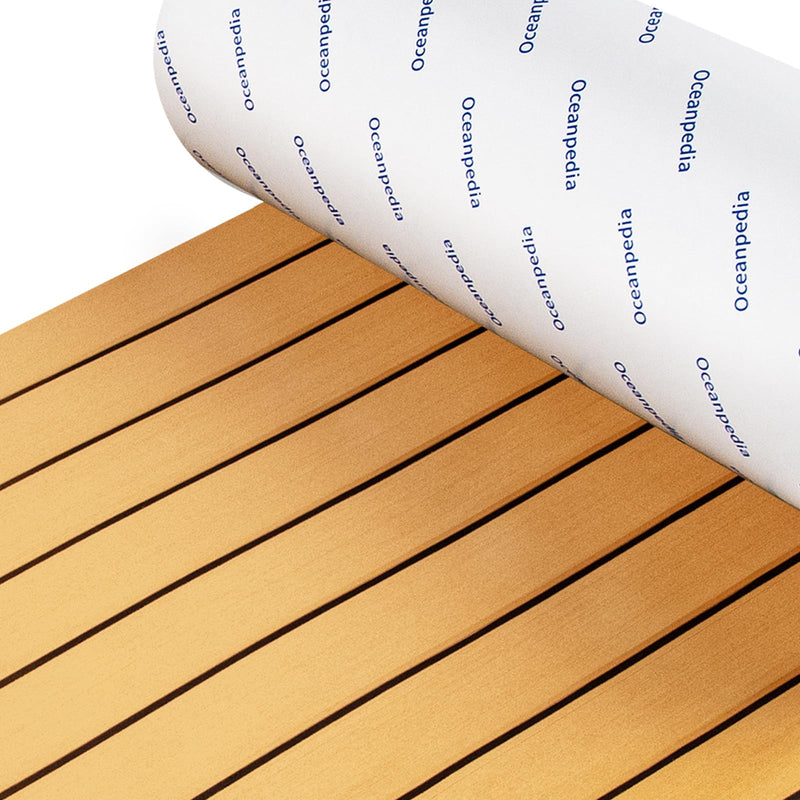 Boat Flooring Faux Teak | EVA Foam Marine Camouflage Decking with Self-Adhesive Backing Non Slip Sheet for Motor Pontoon Boat Yacht RVs Kayak Surfboad Camel Brown with Black Lines 48''L x 16.8''W