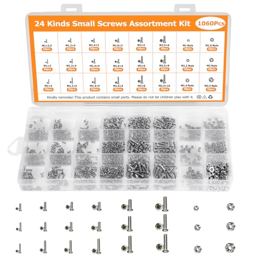 Waldwild 1060-piece 304 stainless steel metric micro screw and nut assortment with Phillips pan heads
