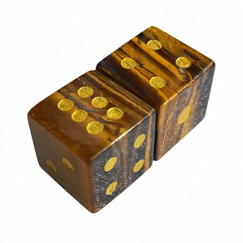 2 Pcs Natural Tiger's Eye Feng Shui Crystals and Healing Dice Stones,Energy Balancing Pieces for Fortune Telling or Meditation,for Board Games or Classroom Activities