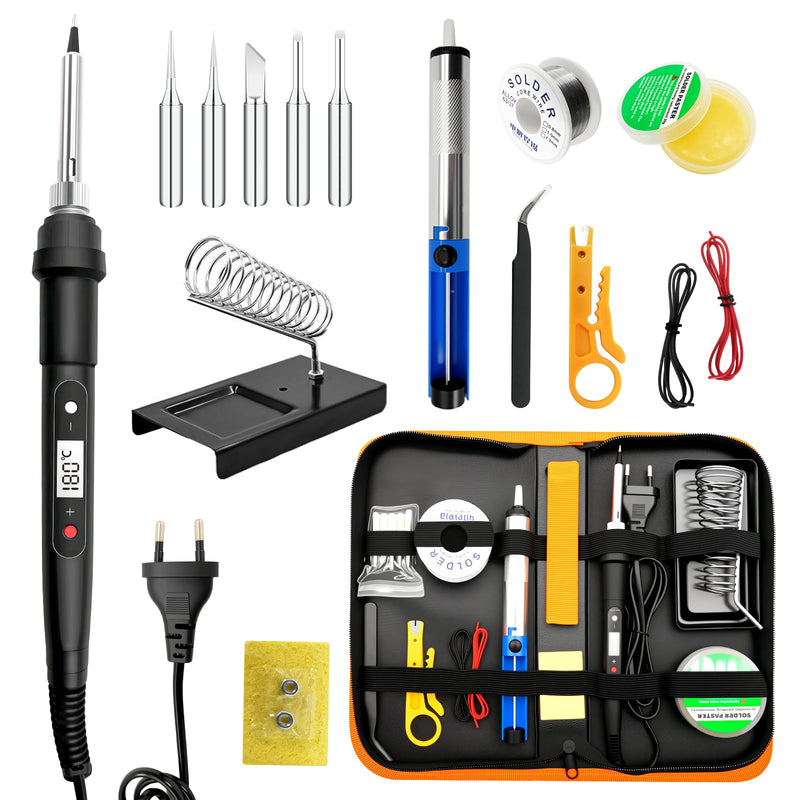 RUIZHI Soldering Iron Set 100 W LCD Adjustable Temperature 180-520 °C, 16-in-1 Soldering Iron Soldering Set with 50 g Solder, 5 Soldering Tips, Desoldering Pump, Soldering Stand, Pliers, Soldering Set for Electrical Work