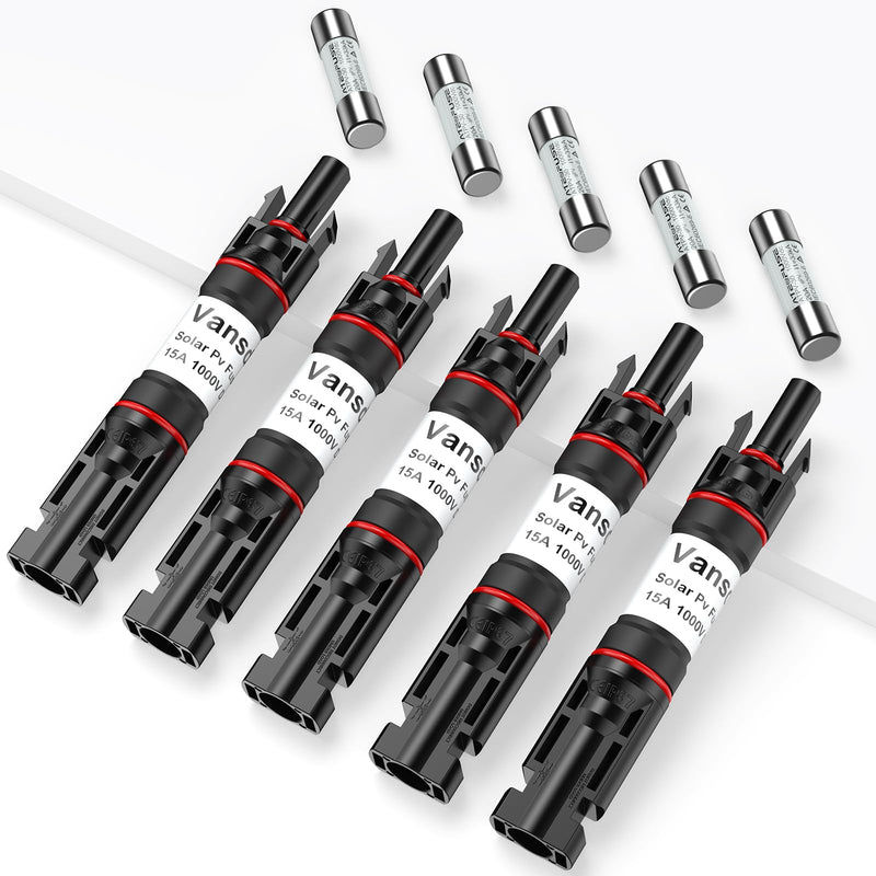 [Australia - AusPower] - Vansdon 5PCS 15A Solar Fuse Holder Inline，Solar PV Fuse Holder,Waterproof Solar Fuse Connector for Solar Panel and Solar Controller Black-21 