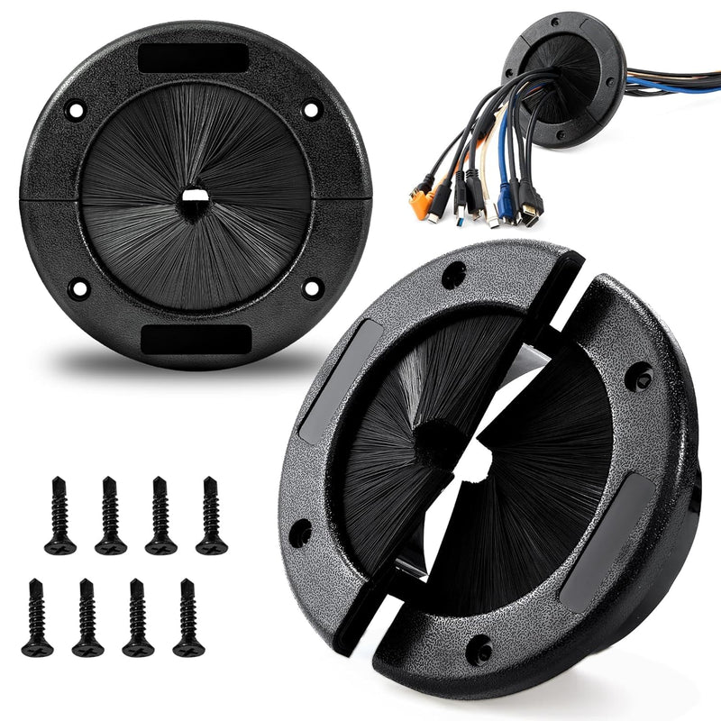[Australia - AusPower] - 2-Pack 4"Round Brush Grommet, Upgraded Large Split Grommet Structure for Raised Floor Airflow Management, Home Data Center Wall Ceiling Floor Cable Management (Deep Black) Deep Black 