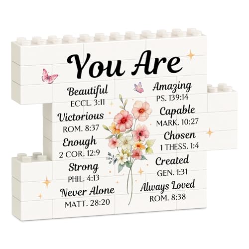 Christian Birthday Gifts for Women- Christian Flower Building Blocks Puzzle Plaque, Inspirational Religious Gifts for Women, Her, Sister, Best Friend, Daughter, Faith Gift Ideas
