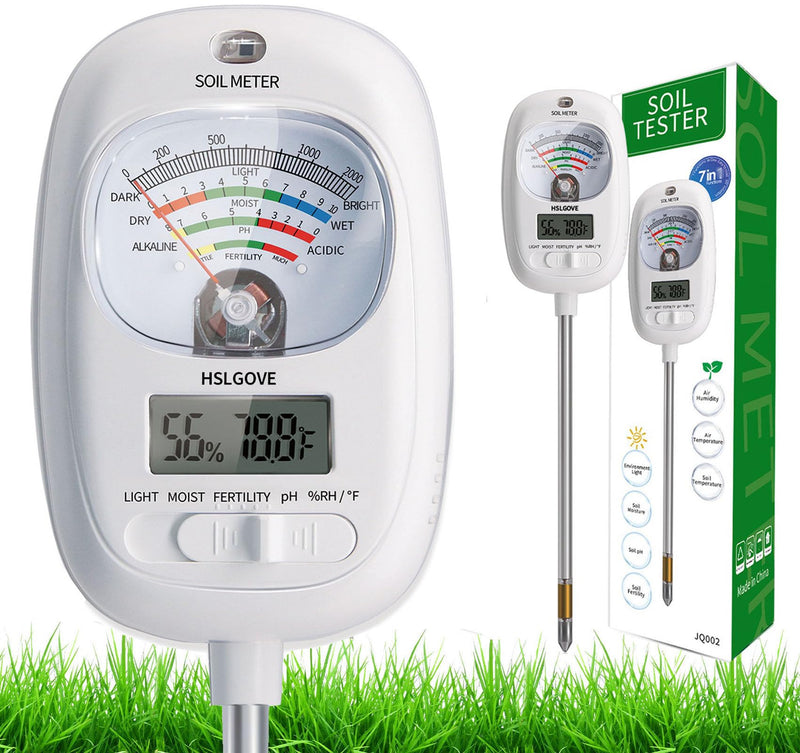 [Australia - AusPower] - HSLGOVE Soil Test Kit, 7-in-One Soil Moisture Meter/Soil PH Meter/Fertility, Dual Screen Soil Tester w/Digital Soil Temp/Air Temp&Humidity for Plants Gardening,Lawn,Farm Indoor&Outdoor-Lvory White LvoryWhite 