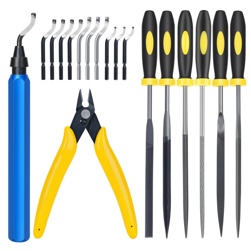 3D Printer Deburring Tool Accessory with 11 Different Blades | 3D Printing Deburring Set with 6 File Set Including Professional Deburring Tool for Resin, Cleaning, Polishing Tools