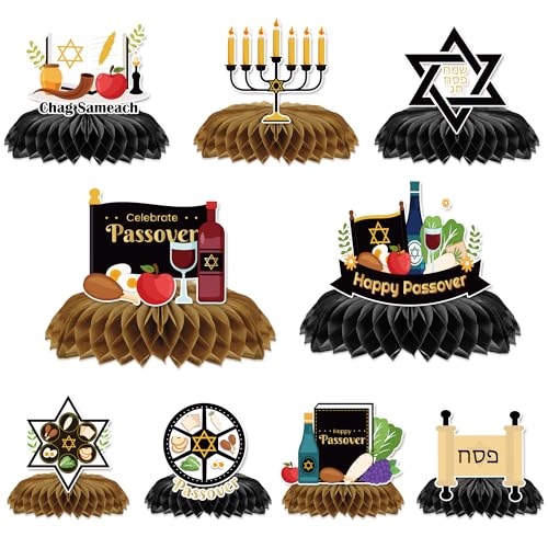9Pcs Happy Passover Honeycomb Centerpieces Table Decorations Passover Party Table Decorations Jewish New Year Festival David Holiday Theme Party Table Supplies