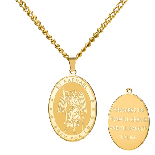 TEAMER Saint Raphael Necklace Archangel of Healing & Protection St. Raphael Pendant Necklace Amulet Religious Jewelry For Women Gold