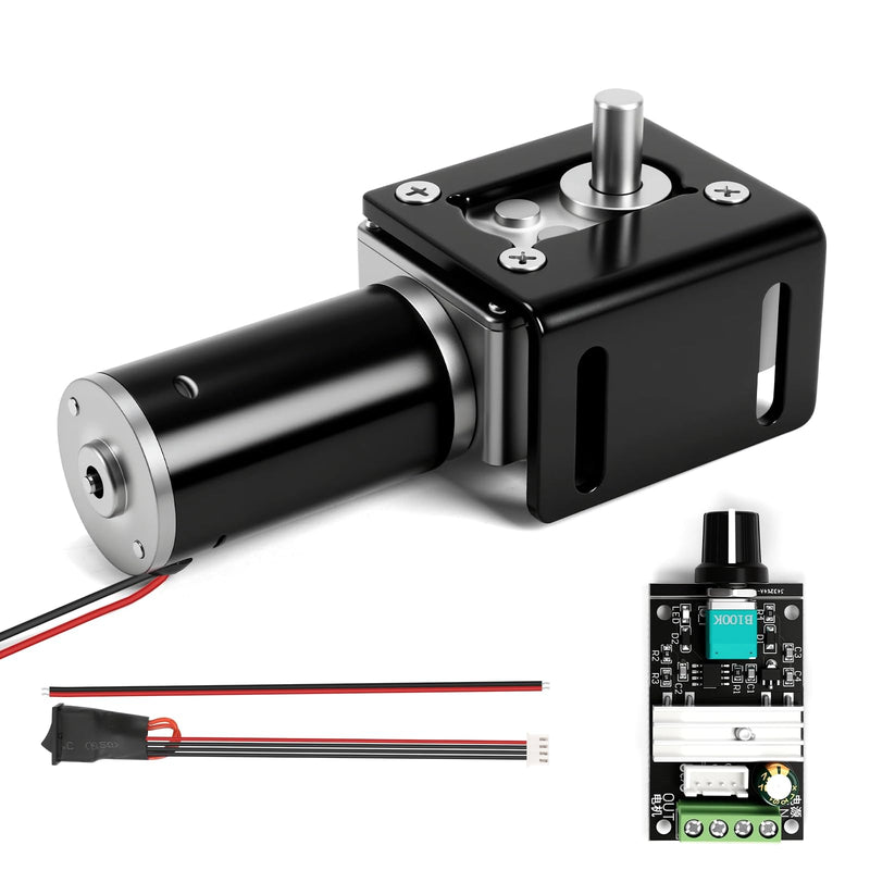 12v Dc Motor 40Rpm 32kg.cm High Torque 8mm D Shape Single Shaft Self-Locking Reversible Dc Worm Gear Motor with Mounting Bracket& Speed Controller for Door Lock System Window Opener and DIY Project 19.2 Watts 40 RPM