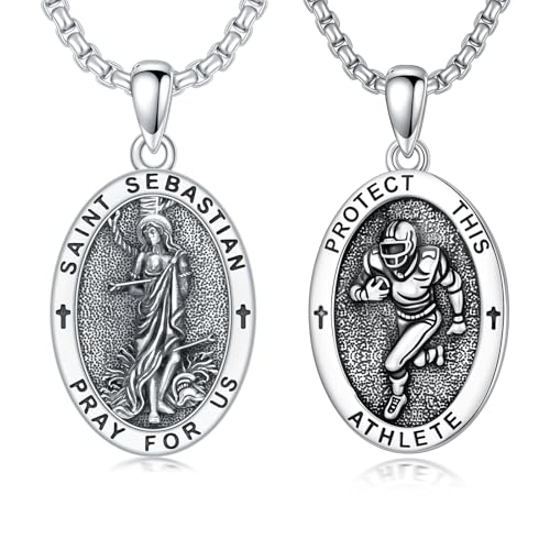 PROESS Protection Necklace 925 Sterling Silver Amulet Jewelry for Women Men St Sebastian Football