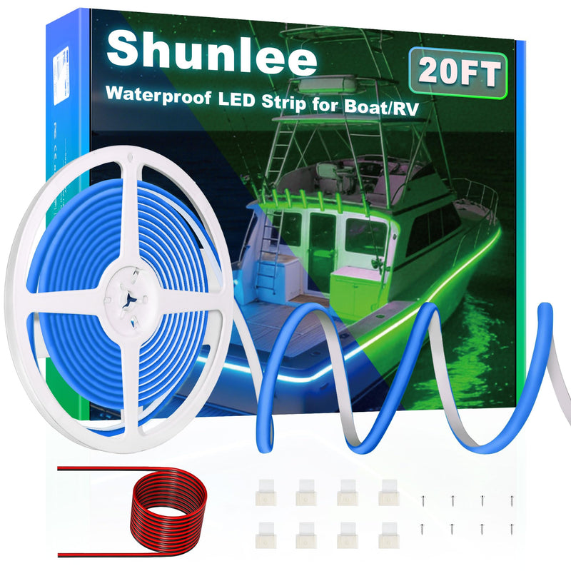 SHUNLEE 20FT Led Boat Lights Blue, IP67 COB Waterproof Marine Led Lights | Boat Interior Strip Lights for Pontoon, Deck, Night Fishing, Kayak, RV, Bass 20FT-Blue