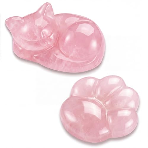 Fumete 2 Pcs Rose Quartz Cat Crystal Gift Decor