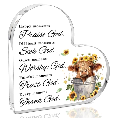 Highland Cow Christian Gifts for Women, Religious Bible Verse Acrylic Decor