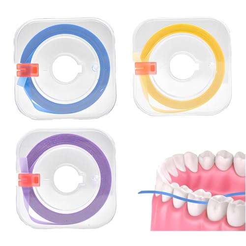 3 Volumes Tooth Sandpaper, Interdental Sandpaper, Colourful Tooth Sandpaper (Blue, Purple and Yellow), Teeth Sandpaper for Spaces, Tooth Polishing Strips, Dental Polishing Strips, for Spaces (4 mm x 6