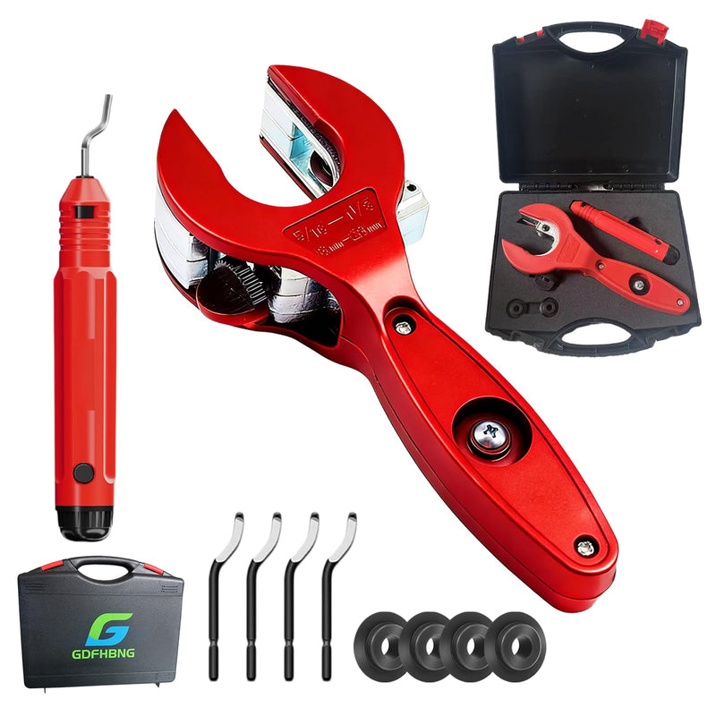 Ratcheting Tubing Cutter, Copper Pipe Cutter, Tubing Cutter 5/16" To 1 1/8", 2 in 1-360° Close Quarters Tube Compact Cutter with Deburring Tool for Cutting Copper and Metal Pipes(Red,1/4"–7/8")