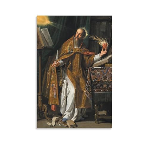 Saint Augustine of Hippo Champaigne Baroque Catholic Bishop Flaming Heart Quill Books Canvas Printing Wall Art Prints Wall Decor Posters Scandinavian Bohemian Living Room Office 16x24inch(40x60cm) style-1 16x24inch(40x60cm) Unframe