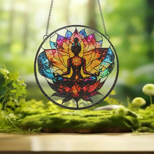 1PC Acrylic Meditative Lotus Window Hanger (3.93in) - Vibrant Spiritual Pattern Decor, Indoor/Outdoor Use, Gift for Yoga Fans & Wellness Enthusiasts/1010-ZSW-31