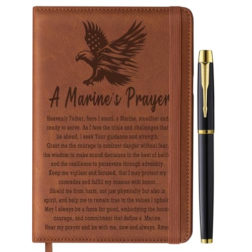 Marine Gifts Men Women Marine Corps Gifts for Men Religious Gift Military A5 Leather Refillable Journal Notebook 200 Lined Pages with Pen Deployment Appreciation Inspiration Gift for Marine