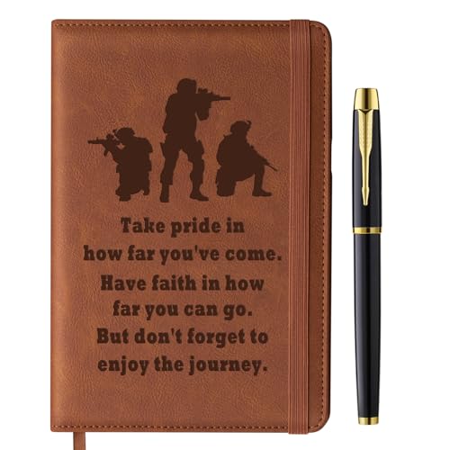 Army Gifts for Men Soldier A5 Leather Refillable Journal Notebook 200 Lined Pages with Pen Military Deployment Religious Graduation Gift for Soldier