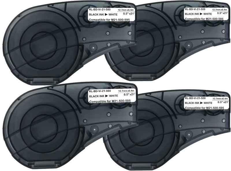 Compatible Label Tape Replacememt for M21-500-595-WT Cartridge Ribbon, 1/2 inches Adhesion Vinyl Labels Tape, Work with BMP21-PLUS/LAB M210 M211 Printer,21' Length 0.5" Width-4 Roll