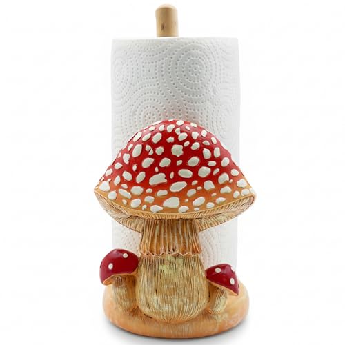 Mushroom Paper Towel Holder, Decorative Paper Towel Holder for Kitchen, Standing Paper Towel Holders Cute, Wood Roll Holder for Kitchen Accessories,Bathroom,Farmhouse,Christmas,Housewarming Mushroom