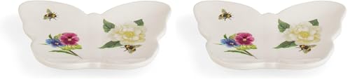 Portmeirion Botanic Garden Bouquet Spoon Rest - 4.25" Butterfly Shaped Plate with Chip-Resistant Glaze Dolomite for Kitchen Counters & Stovetops - Teabag Holder for Afternoon Tea (Pack of 2) 4.25" (Pack of 2)