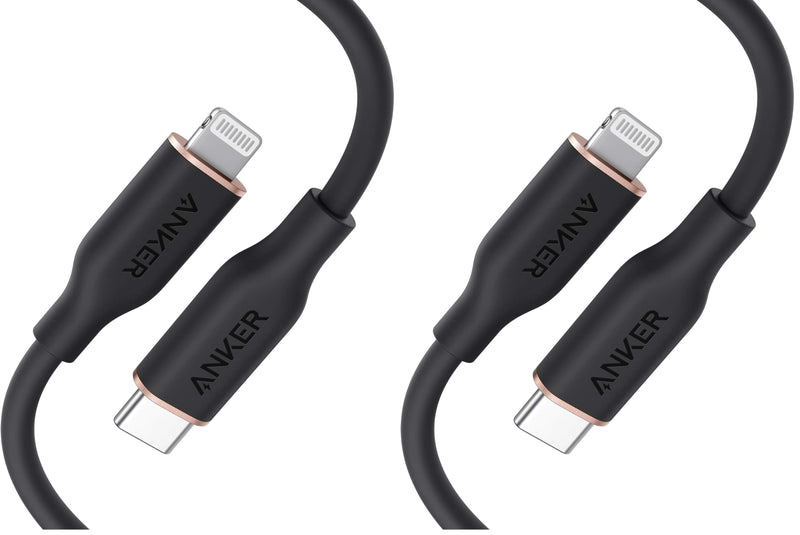 Anker USB C to Lightning Cable, MFi Certified Powerline III Flow Silicone Charging Cable for iPhone 13 13 Pro (Midnight Black, 3ft) (Pack of 2) 3ft (Pack of 2)