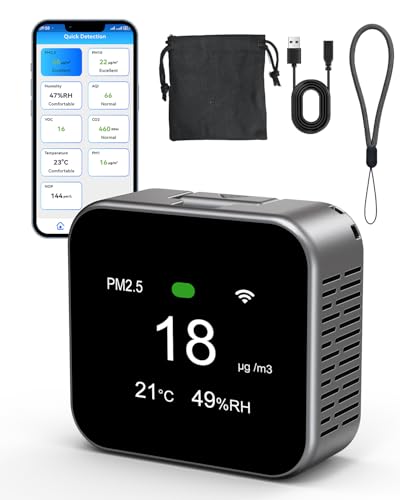 METRINARY indoor air quality monitor and air tester with app control display