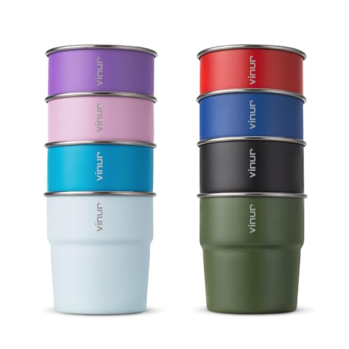 Stainless Steel Cups for Kids-8 oz Stackable Metal Drinking Glasses 8 Pcs Black-Grass Green-Navy-Canyon Red-Sky Blue-Purple-Purple Pink-Blue 8 Pack