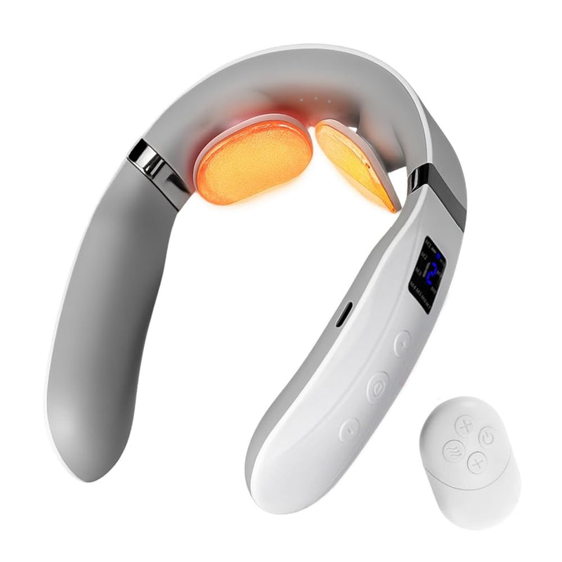 Neck Massager with Heat, Ultra-Lightweight Electric Pulse Device for Neck Relaxation, Cordless Mini Smart Massager for Soothing Stiff Muscles, for Home, Office and Travel 1 Count (Pack of 1)