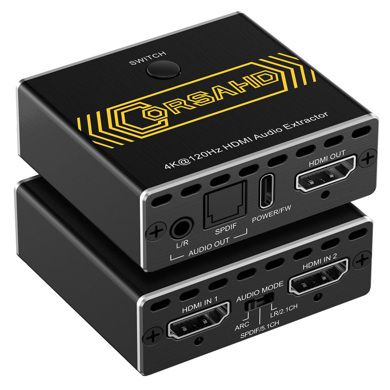 8K@60Hz 4K@120Hz HDMI2.1 Audio Extractor 2 in 1 Out Switch,48 Gbps,HDCP 2.3, SPDIF 5.1Ch,L/R 2.1Ch,Supports,ARC TV Apps,VRR,ALLM,HDCP Bypass,HDR,Dolby Vision Atmos,Soundbar,Graphics Card