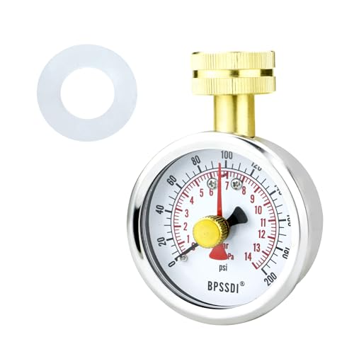 BPSSDI 0-200 PSI water pressure gauge with lazy hand, 2.5-inch dial and durable stainless steel case